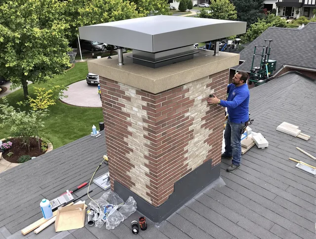 Whittier Chimney Sweep team working on a custom chimney remodel in Whittier, CA