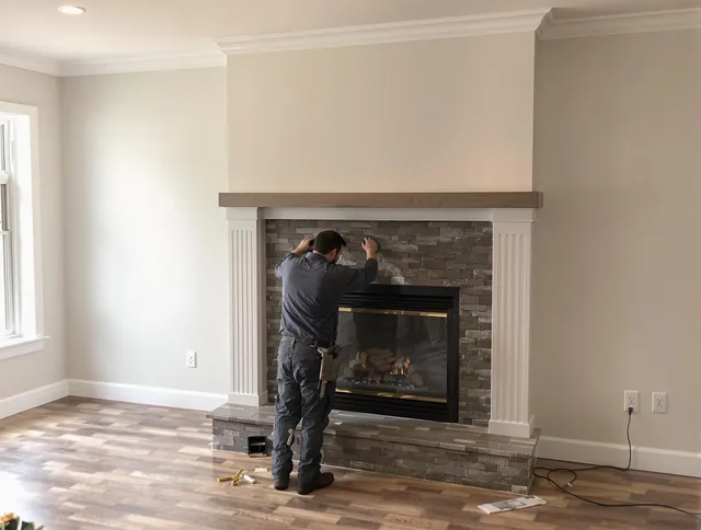 Whittier Chimney Sweep finishing a custom fireplace install in Whittier, CA